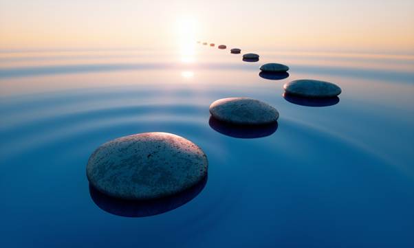 Round stepping stones placed in water