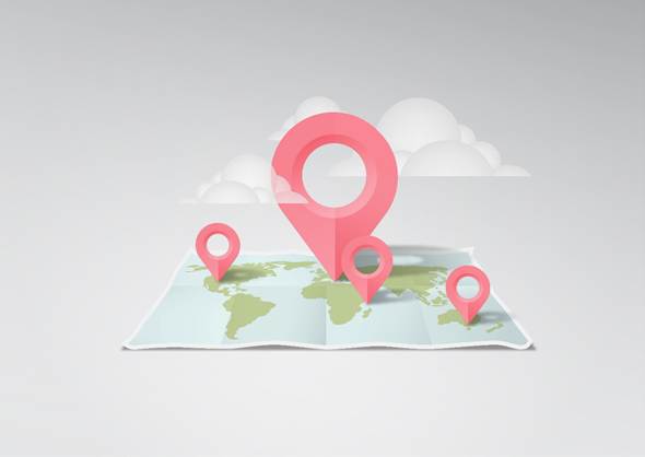 Map graphic with pins